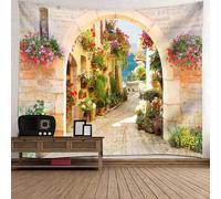 Skcess Tapis mural 210 x 140 cm - En polyester - Motif : chemin avec arrangement floral - Noir/jaune/orange