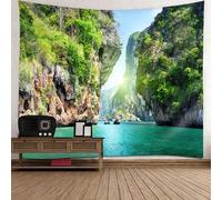 Skcess Tapisserie murale en polyester, vert et marron, montagnes et rivières, tapisserie murale nature 240 x 220 cm