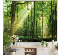 Skcess Tapisserie murale forêt nature papier peint mural vert, toile murale arbre lever du soleil tapisserie paysage jungle tapisserie murale 150 x 130 cm