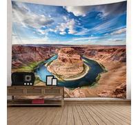Skcess Tapisseries pour salon en polyester, marron, bleu, blanc, montagnes et rivières, tapisserie murale à suspendre 350 x 256 cm
