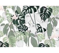 skdhlifpj Papier Peint Aquarelle 3D intissé Tapisserie Murale Tropical Frais Aquarelle Vert Plantain Feuilles Floral Fond Mur 250cmx175cm Salon Chambre Adulte Zen Mural