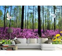 skdhlifpj Papier Peint Forêt tropicale 3D intissé Tapisserie Murale Printemps Nature Pastorale Aquarelle Forêt Tropicale Fleurs 250cmx175cm Salon Chambre Adulte Zen Mural