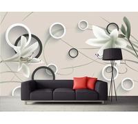 skdhlifpj Papier Peint Géométrique 3D intissé Tapisserie Murale Cercle Géométrique Blanc Peint À La Main Fleur D'Orchidée De Jade 250cmx175cm Salon Chambre Adulte Zen Mural