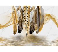 skdhlifpj Papier Peint intissé Panoramique Plume Tapisserie Murale 3D Aquarelle Abstraite Simple Plume D'Or Ligne Cygne 350cmx245cm Salon Chambre Adulte Enfant Zen Poster Geant Mural