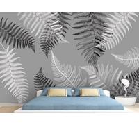 skdhlifpj Papier Peint Noir et blanc 3D intissé Tapisserie Murale Fougère Tropicale Ligne Noir Et Blanc Feuilles Fond Mur 400cmx280cm Salon Chambre Adulte Zen Mural
