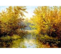 skdhlifpj Papier Peint Oiseaux 3D intissé Tapisserie Murale Peinture Murale D'Oiseau Volant De Lac De Forêt Tropicale Idyllique Dorée 300cmx210cm Salon Chambre Adulte Zen Mural