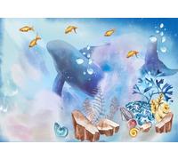 skdhlifpj Papier Peint Panoramique 3d Baleine Dans L'Océan Méditerranée 200cmx140cm Animaux Marins Bleus À L'Aquarelle Salon Chambre Adulte Enfant Décoration Tapisserie Murales Mural