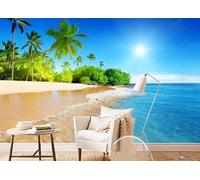 skdhlifpj Papier Peint Panoramique 3d Bord De Mer Ensoleillé 250cmx175cm Extérieur De La Fenêtre Océan Cocotiers Paysage Naturel Salon Chambre Adulte Enfant Décoration Tapisserie Murales Mural