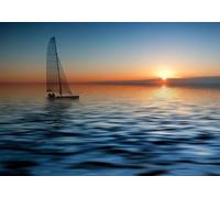 skdhlifpj Papier Peint Panoramique 3d Coucher De Soleil Sur La Mer 300cmx256cm Océan Bleu Avec Coucher De Soleil Rouge Et Voilier Salon Chambre Adulte Enfant Décoration Tapisserie Murales Mural