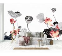 skdhlifpj Papier Peint Panoramique 3d Feuillage Monochrome 400cmx280cm Fleurs Et Feuilles De Lotus Rouges Vintage Salon Chambre Adulte Enfant Décoration Tapisserie Murales Mural