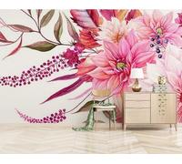 skdhlifpj Papier Peint Panoramique 3d Fleurs Cramoisies 300cmx256cm Plantes Fleurs Et Feuilles De La Forêt Tropicale Humide Salon Chambre Adulte Enfant Décoration Tapisserie Murales Mural