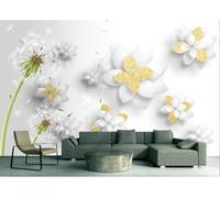 skdhlifpj Papier Peint Panoramique 3d Fleurs De Pissenlit Blanc Et Or 250cmx175cm Roses Blanches En Relief Métallique Salon Chambre Adulte Enfant Décoration Tapisserie Murales Mural