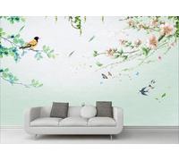 skdhlifpj Papier Peint Panoramique 3d Fleurs Vertes De La Jungle 250cmx175cm Forêt Tropicale Humide Avec De Grands Arbres Des Oiseaux En Vol Et Des Hirondelles Salon Chambre Adulte Enfant Décoration