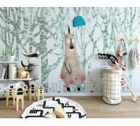 skdhlifpj Papier Peint Panoramique 3d Forêt D'Animaux De Dessins Animés 250cmx175cm Forêt De Bouleaux Blancs Avec Fleurs Cramoisies Salon Chambre Adulte Enfant Décoration Tapisserie Murales Mural