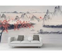 skdhlifpj Papier Peint Panoramique 3d Montagnes En Noir Et Blanc 400cmx280cm Esthétique Du Paysage Chinois : Érable Oiseaux Bateau De Pêche Salon Chambre Adulte Enfant Décoration Tapisserie Murales M