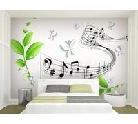 skdhlifpj Papier Peint Panoramique 3d Notes De Musique 200cmx140cm Feuilles Vertes Avec Papillons Salon Chambre Adulte Enfant Décoration Tapisserie Murales Mural
