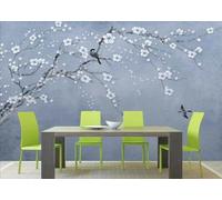 skdhlifpj Papier Peint Panoramique 3d Oiseaux Bleus Et Fleurs 400cmx280cm Peinture À L'Encre De Chine Représentant Des Fleurs Blanches Et Un Grand Arbre Salon Chambre Adulte Enfant Décoration Tapisse