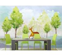 skdhlifpj Papier Peint Panoramique 3d Paysage Forestier Vert 200cmx140cm Aquarelle Moderne Représentant Une Forêt Tropicale Humide Et Un Élan Salon Chambre Adulte Enfant Décoration Tapisserie Murales