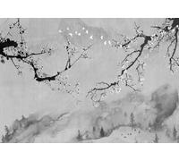 skdhlifpj Papier Peint Panoramique Fleurs En Noir Et Blanc 200cmx140cm 3D intissé Tapisserie Murale Chinois Fleur Oiseau Prune Fleur Paysage Salon Chambre Adulte Enfant Décoration Mural
