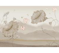 skdhlifpj Papier Peint Panoramique Fleurs Roug 300cmx210cm 3D intissé Tapisserie Murale Feuilles De Lotus De Montagne Vintage Salon Chambre Adulte Enfant Décoration Mural