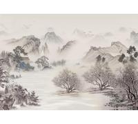 skdhlifpj Papier Peint Panoramique Nature Paysage 350cmx245cm 3D intissé Tapisserie Murale Vintage Peint À La Main Montagne Village Idyllique Paysage Salon Chambre Adulte Enfant Décoration M