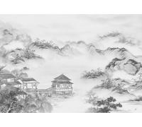 skdhlifpj Papier Peint Panoramique Noir Et Blanc Montagnes 150cmx105cm 3D intissé Tapisserie Murale Ligne D'Encre Chinoise Paysage De Montagne Salon Chambre Adulte Enfant Décoration Mural