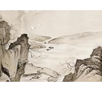 skdhlifpj Papier Peint Panoramique Paysage Avec Cascade 300cmx256cm 3D intissé Tapisserie Murale Grue Volante De Montagne Peinte À La Main Vintage Salon Chambre Adulte Enfant Décoration Mura