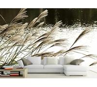 skdhlifpj Papier Peint Paysage 3D intissé Tapisserie Murale Paysage Naturel Minimaliste Lac Roseau Mural 350cmx245cm Salon Chambre Adulte Zen Mural