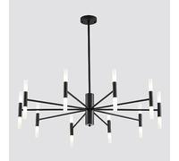 Skdndk Lustre LED moderne du milieu du siècle, 20 lumières, luminaire suspendu rond de luxe noir avec abat-jour en acrylique blanc pour salle à manger, salon, chambre à coucher