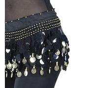 Skdvy Foulard Danse Orientale avec PièCes, Belles Paillettes Glands Ceinture de Danse du Ventre Jupe de Danseuse écharpe de Hanche chaîne de Taille(Black)