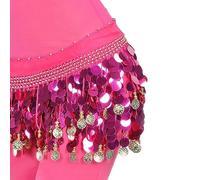 Skdvy Foulard Danse Orientale avec PièCes, Belles Paillettes Glands Ceinture de Danse du Ventre Jupe de Danseuse écharpe de Hanche chaîne de Taille(Rose Red)