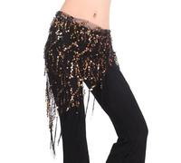 Skdvy Foulard Danse Orientale avec PièCes, Costumes de Spectacle à Paillettes, écharpe de Hanche, Ceinture de Danse du Ventre, chaîne de Taille, Jupe de Danseuse(Black Gold)