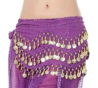 Skdvy Foulard Danse Orientale avec PièCes, Costumes de Spectacle de Danse, Glands, Belle chaîne de Taille, Jupe de Danseuse, Ceinture de Danse du Ventre, écharpe de Hanche(Purple)