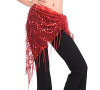 Skdvy Foulard Danse Orientale avec PièCes, Costumes de Spectacle de Glands for Femmes, écharpe de Hanche, Ceinture de Danse du Ventre, chaîne de Taille, Jupe de Danseuse(Red)