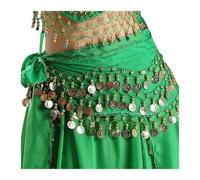 Skdvy Foulard Danse Orientale avec PièCes, Jupe de Danseuse for Femmes, écharpe de Hanche, Ceinture Ajustable, Spectacle féminin, Paillettes, Glands, Costumes(Green)