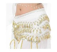 Skdvy Foulard Danse Orientale avec PièCes, Jupe de Danseuse for Femmes, écharpe de Hanche, Ceinture Ajustable, Spectacle féminin, Paillettes, Glands, Costumes(White)