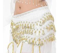Skdvy Foulard Danse Orientale avec PièCes, Jupe de Danseuse for Femmes, écharpe de Hanche de Danse du Ventre, Ceinture Ajustable, Costumes de Spectacle féminin, Paillettes et Glands(White)