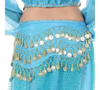 Skdvy Foulard Danse Orientale avec PièCes, Jupe de Danseuse for Femmes, écharpe de Hanche de Danse du Ventre, Ceinture Ajustable, Costumes de Spectacle féminin, Paillettes et Glands(Blue2)
