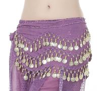 Skdvy Foulard Danse Orientale avec PièCes, Jupe de Danseuse for Femmes, écharpe de Hanche de Danse du Ventre, Ceinture Ajustable, Costumes de Spectacle féminin, Paillettes et Glands(Light Purple)