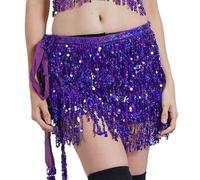 Skdvy Foulard Danse Orientale avec PièCes, Nouvelle chaîne de Taille à Franges pailletées Danse du Ventre chaîne de Taille à Lacets écharpe de Taille Jupe à Franges pailletée(Purple)