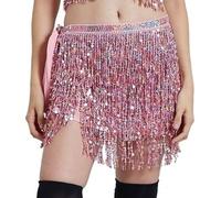 Skdvy Foulard Danse Orientale avec PièCes, Nouvelle chaîne de Taille à Franges pailletées Danse du Ventre chaîne de Taille à Lacets écharpe de Taille Jupe à Franges pailletée(Pink)