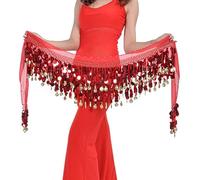 Skdvy Jupe Danse du Ventre,Danse du Ventre Belly Foulard de Danse du Ventre, Jupe Portefeuille à Paillettes Scintillantes, Costumes de Danseuse du Ventre for Femmes(Red)