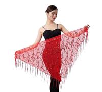 Skdvy Jupe Danse du Ventre,Danse du Ventre Belly Nouveaux Costumes de Danse du Ventre à Paillettes et Pompons, écharpe de Hanche Indienne for Femmes, Ceinture de Danse(Red)