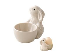 Skeadex Coquetier Oeuf Ceramique, Coquetier Oeuf Original en Forme De Lapin De Pâques, Support d'Oeuf De Pâques pour Petit Déjeuner Et Brunch, Egg Cup, Ornemant Décoration De Pâques (Blanc)