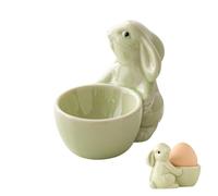 Skeadex Coquetier Oeuf Ceramique, Coquetier Oeuf Original en Forme De Lapin De Pâques, Support d'Oeuf De Pâques pour Petit Déjeuner Et Brunch, Egg Cup, Ornemant Décoration De Pâques (Vert)