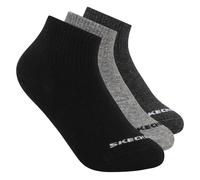 Skechers 3 Pack Boys' Quarter Crew Cotton Chaussettes en Noir/Gris, Pointure Moyen