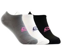 Skechers 3 Pack No Show Stretch Chaussettes en Blanc/Noir, Pointure Moyen