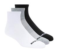 Skechers 3 Pack Quarter Crew Sport Chaussettes en Noir/Blanc/Gris, Pointure Grand