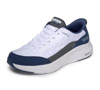 Skechers Baskets à Enfiler Contour Foam pour Homme - Coupe Confortable - Mains Libres, Blanc/Bleu Marine, 11.5 Wide
