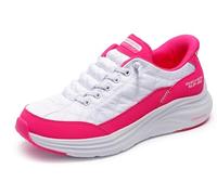 Skechers Baskets à Enfiler en Mousse Contour Foam - Coupe Confortable - Mains Libres - pour Femme, Blanc/Rose Fuchsia, 38 EU